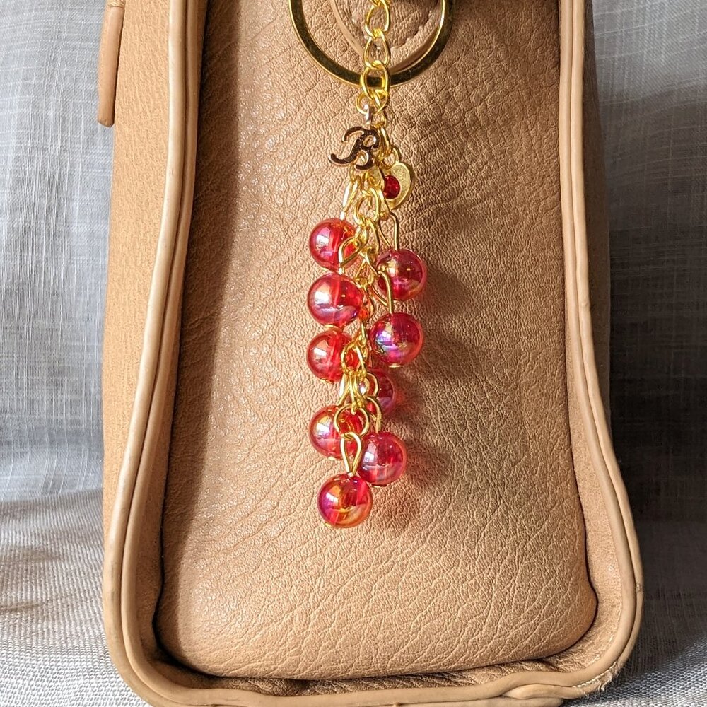 IRIDESCENT RED & GOLD BEADED PERSONALIZED LETTER B INITIAL BAG/ PURSE CHARM
